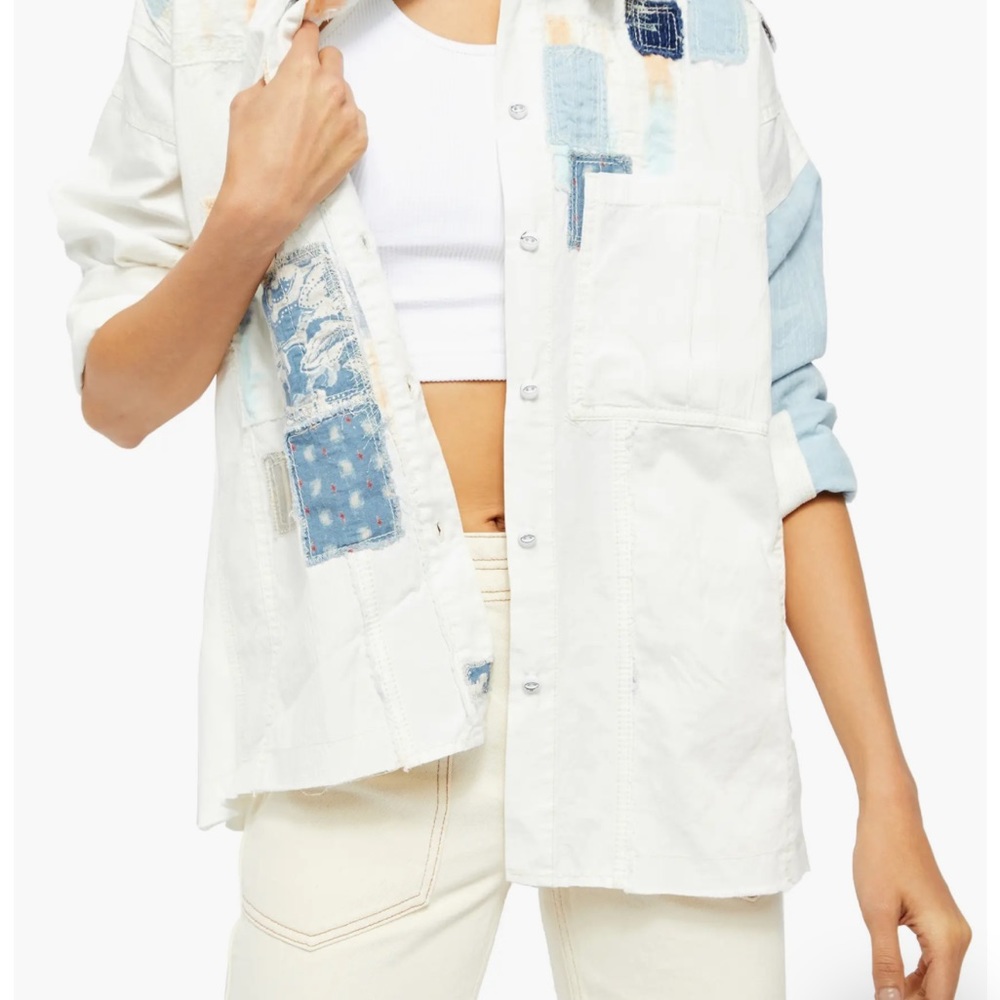 Free People | We The Free Costa Bellena patchwork white denim button down XS